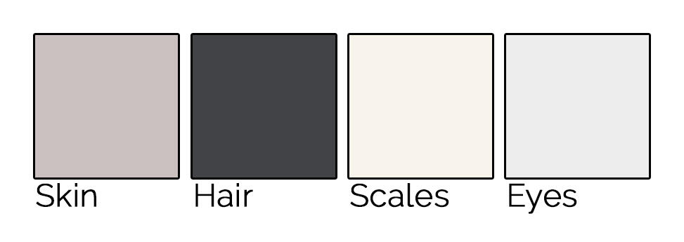 Rough colour palette — skin is a warm grey. Please don't make it too blue!