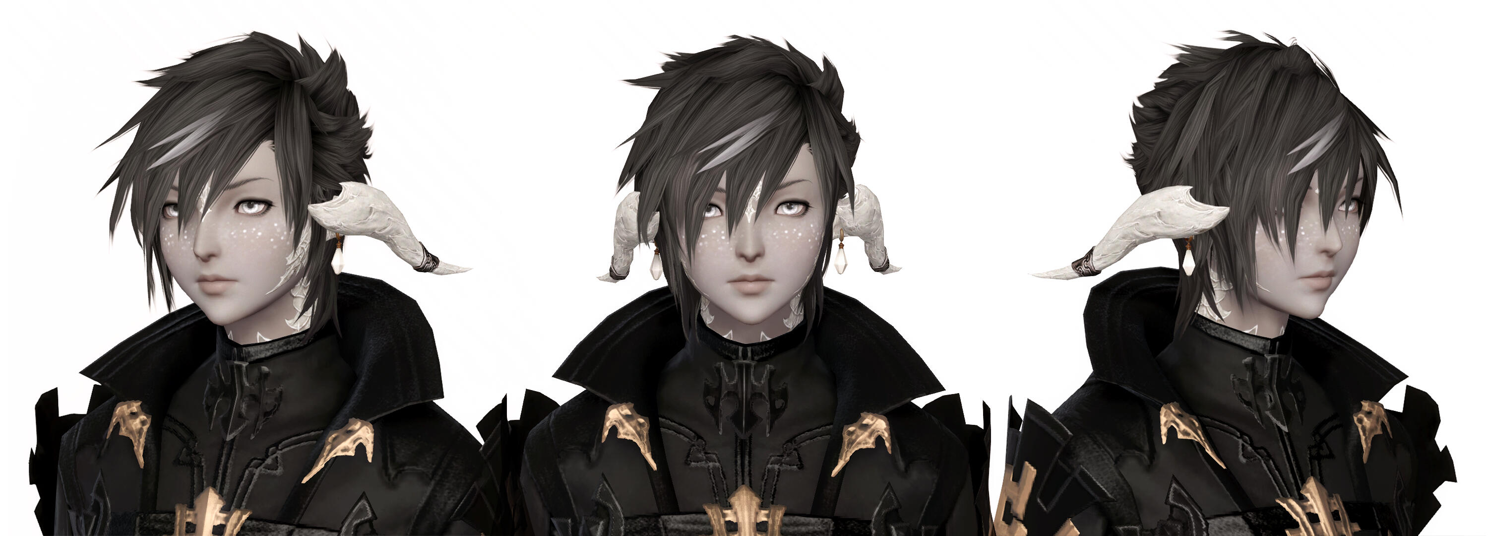 Earrings are attached to base of horns (no ears)